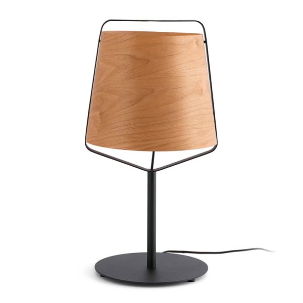 Lámpara de mesa Stood con pantalla de madera y pie negro