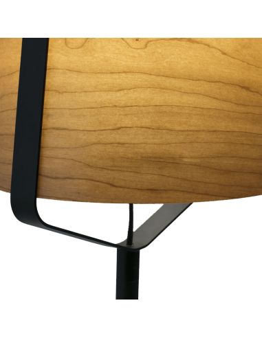 Lámpara de mesa Stood con pantalla de madera y pie negro detalle