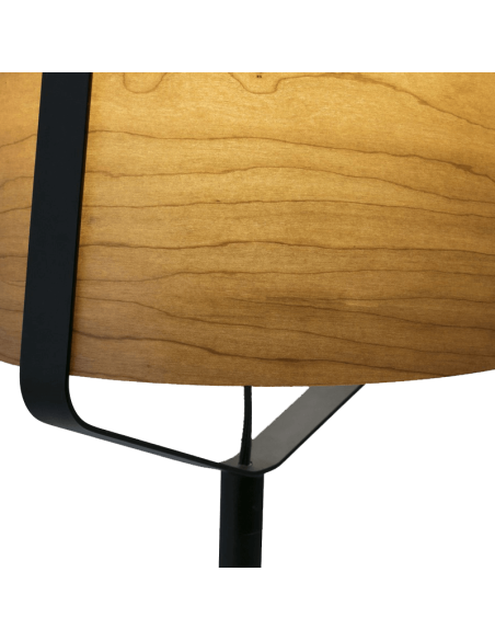 Lámpara de mesa Stood con pantalla de madera y pie negro detalle