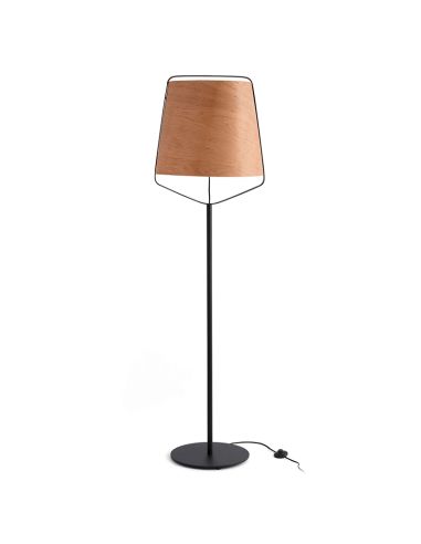 Lámpara pie de salón Stood negra y madera 29847