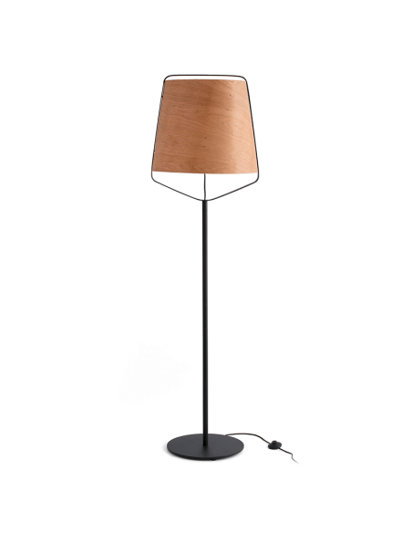 Lámpara pie de salón Stood negra y madera 29847