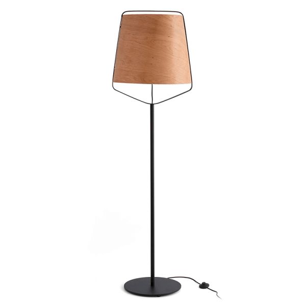 Lámpara pie de salón Stood negra y madera 29847