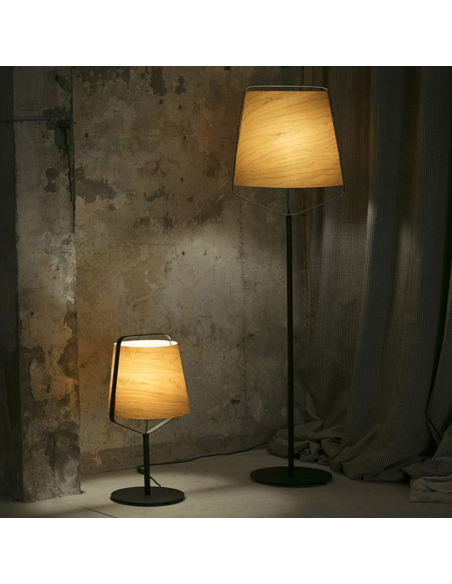 Lámpara pie de salón Stood negra y madera 29847 serie