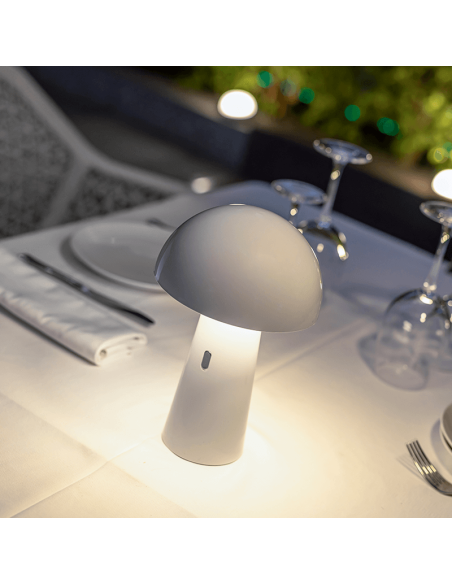 Lámpara de mesa recargable Shitake blanca ambiente