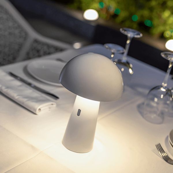 Lámpara de mesa recargable Shitake blanca ambiente