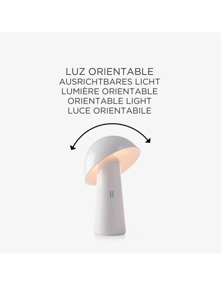 Lámpara de mesa recargable Shitake blanca ambiente orientable