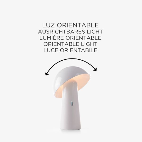 Lámpara de mesa recargable Shitake blanca ambiente orientable
