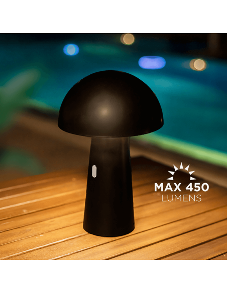 Lampe de table rechargeable Shitake environnement extérieur noir