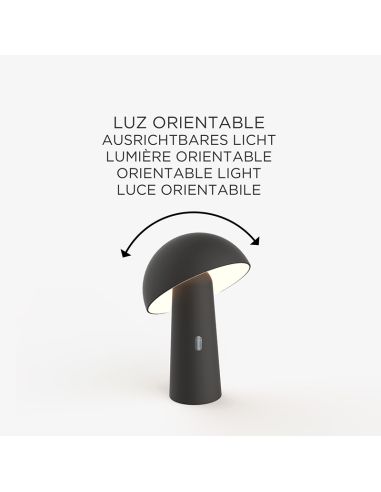 Lámpara de mesa recargable Shitake negro ambiente orientable