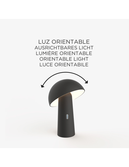 Lámpara de mesa recargable Shitake negro ambiente orientable