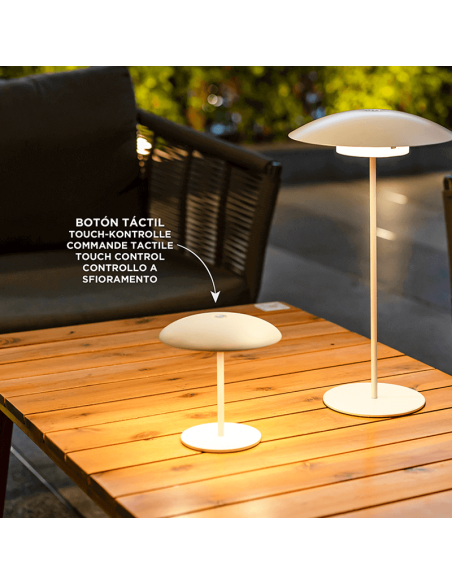 Lámpara de mesa exterior de metal recargable Sardinia 30 blanca
