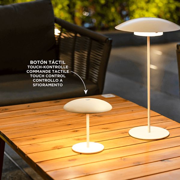 Lámpara de mesa exterior de metal recargable Sardinia 30 blanca