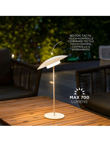 Lámpara de mesa LED exterior sin cables Sardinia 40 blanca ambiente orientable