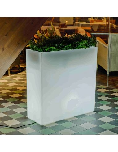 Macetero con luz LED rectangular Junco 80 para exterior regulable