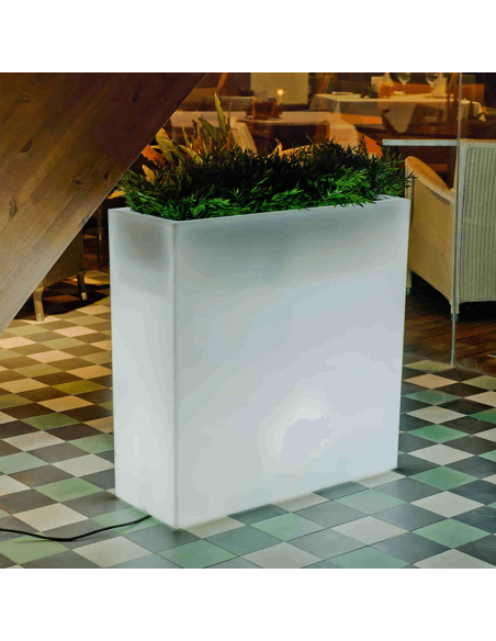 Macetero con luz LED rectangular Junco 80 para exterior regulable