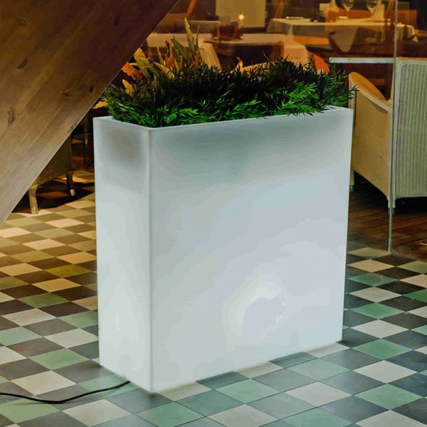 Macetero con luz LED rectangular Junco 80 para exterior regulable