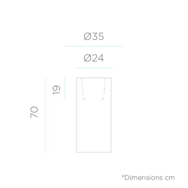 Macetero LED redondo Palma 70 solar o con cable medidas