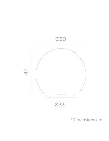 Dimensões grande bola de LED RGB recarregável flutuante Buly 50 Garden | Leon Iluminação LED
