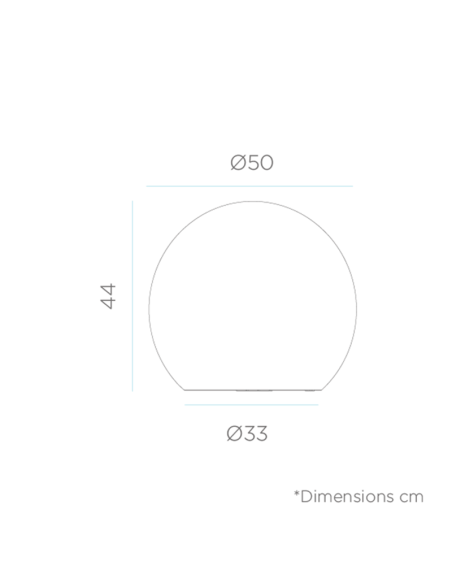 Dimensões grande bola de LED RGB recarregável flutuante Buly 50 Garden | Leon Iluminação LED