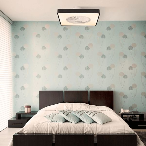 Ventilateur LED rectangulaire Monic 40W avec lumière ambiante réglable, ton chaud