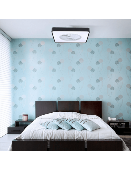 Ventilateur LED rectangulaire Monic 40W avec lumière ambiante réglable en ton froid