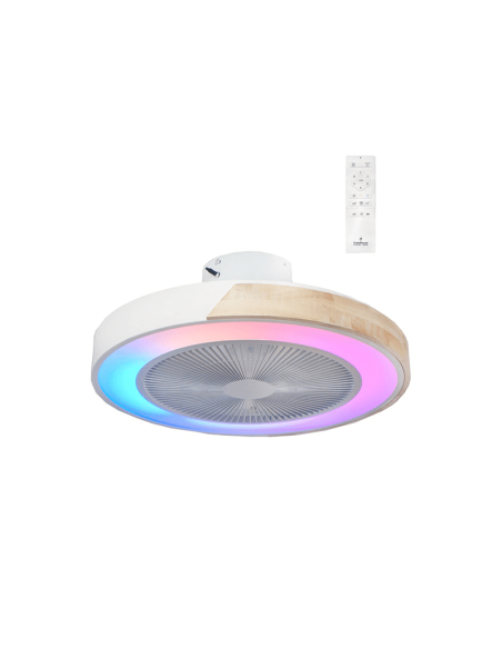 Ventilador LED con luz RGB blanco y madera Corpi 35W