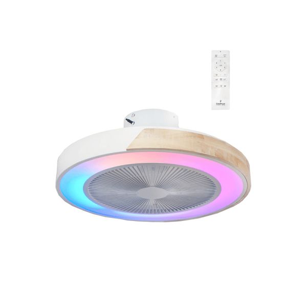 Ventilateur LED avec éclairage RGB blanc et bois Corpi 35W