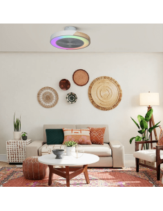 Ventilateur LED avec éclairage RGB blanc et bois Corpi 35W 2