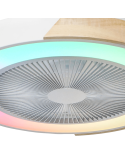 Ventilador LED con luz RGB blanco y madera Corpi 35W ambiente detalles