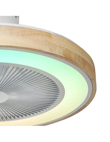 Ventilateur LED avec éclairage RGB blanc et bois Corpi 35W ambient details Cristal Record