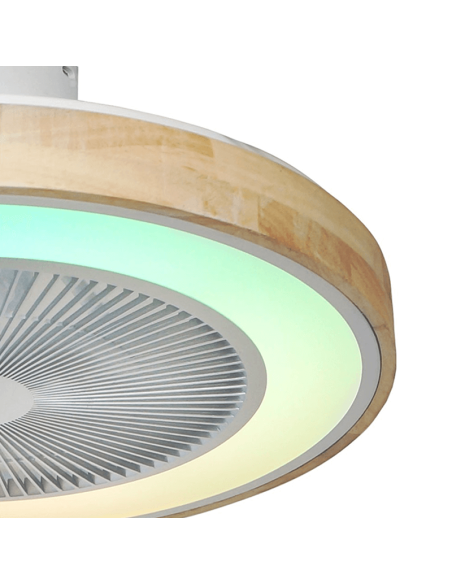 Ventilador LED com luz RGB branco e madeira Detalhes do ambiente Corpi 35W Cristal Record