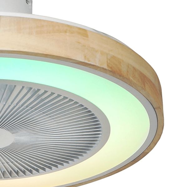 Ventilateur LED avec éclairage RGB blanc et bois Corpi 35W ambient details Cristal Record