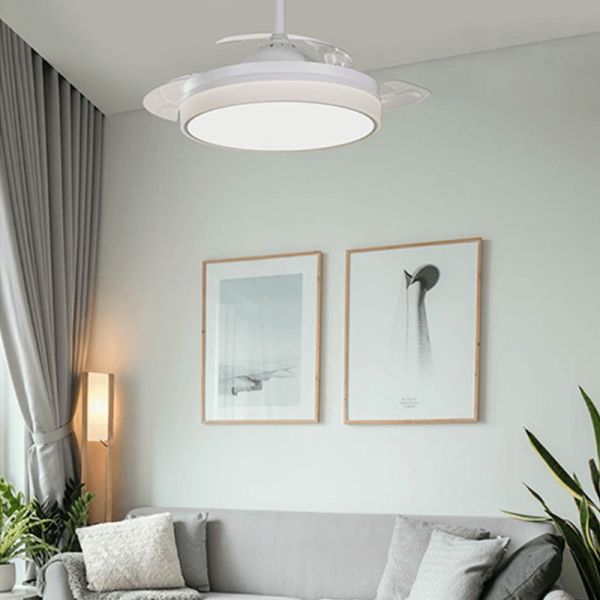 Ventilador LED blanco regulable Vera con aspas retráctiles ambiente