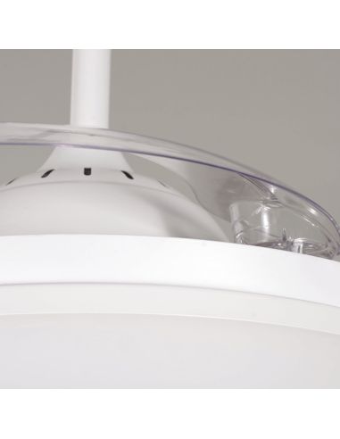 Ventilador LED blanco regulable Vera con aspas retráctiles tijas