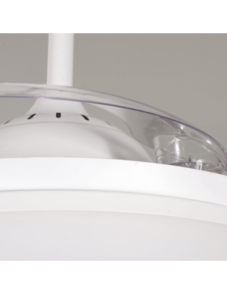 Ventilador LED blanco regulable Vera con aspas retráctiles tijas