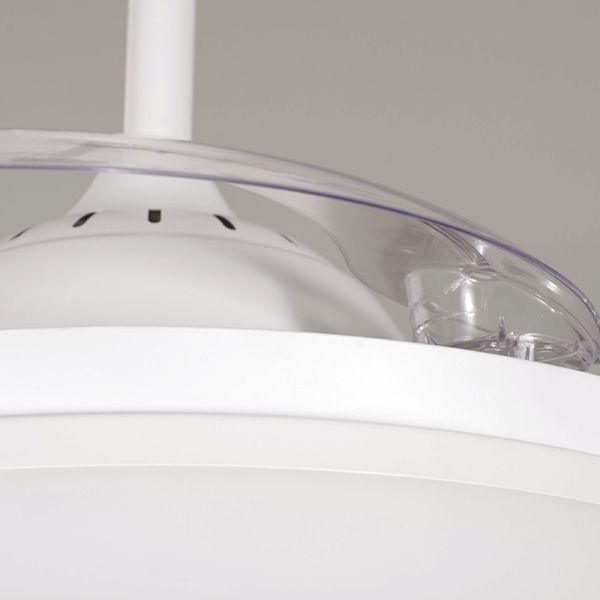 Ventilador LED blanco regulable Vera con aspas retráctiles tijas