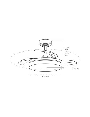 Ventilador LED blanco regulable Vera con aspas retráctiles medidas