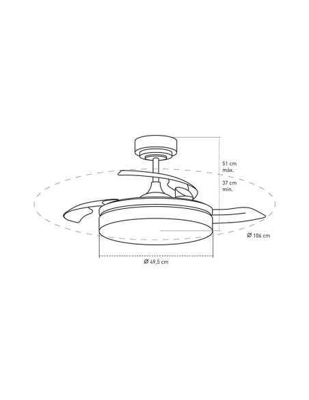 Ventilador LED blanco regulable Vera con aspas retráctiles medidas