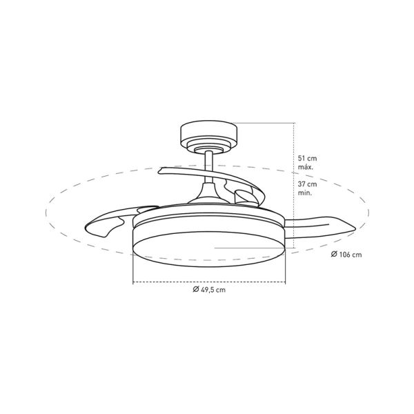 Ventilador LED blanco regulable Vera con aspas retráctiles medidas