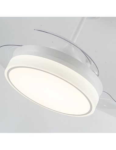 Ventilador LED blanco regulable Vera con aspas retráctiles Cristal Record