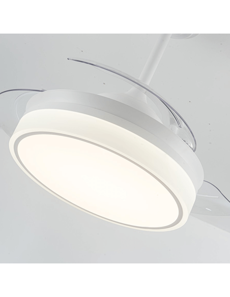 Ventilador LED blanco regulable Vera con aspas retráctiles Cristal Record