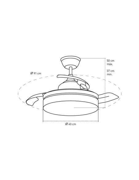 Ventilador LED blanco pequeño con aspas abatibles Vera medidas