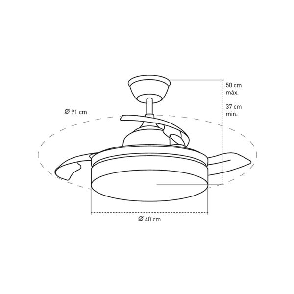Ventilador LED blanco pequeño con aspas abatibles Vera medidas