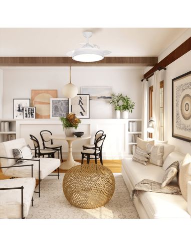 Ventilador LED blanco pequeño con aspas abatibles Vera Mini ambiente