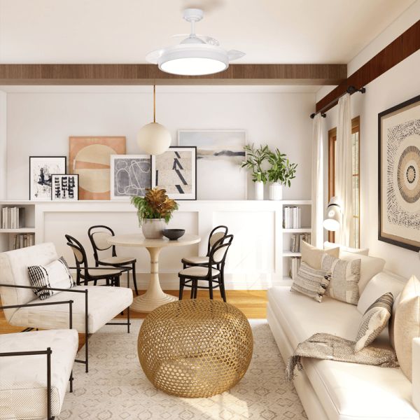 Ventilador LED blanco pequeño con aspas abatibles Vera Mini ambiente