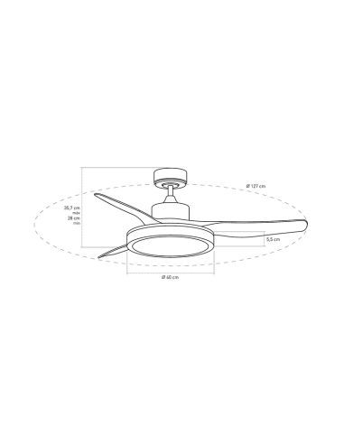 Ventilador de teto LED branco silencioso Aran 36W medidas