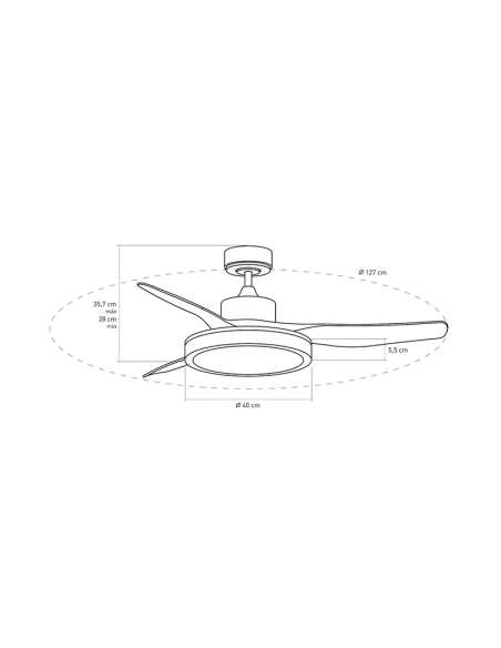 Ventilador de techo LED blanco silencioso Aran 36W medidas