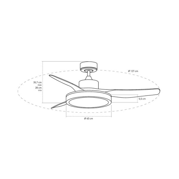 Ventilador de techo LED blanco silencioso Aran 36W medidas