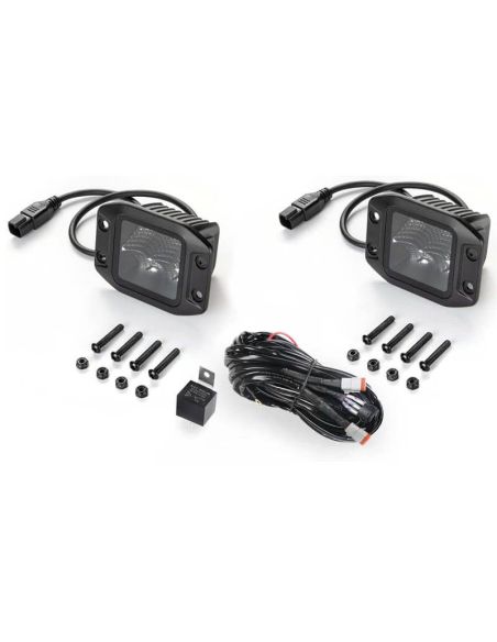 Kit de luz de trabalho LED embutida quadrada Black Magic Cube de 3,2" 12V/24V 3000Lm, pacote com 2. Deutsch Hella | LeonLeds