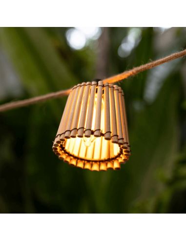 Guirlande lumineuse solaire et avec prise bambou naturel 10 abat